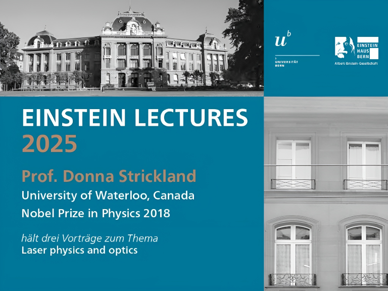 Flyer Einstein Lectures 2025 mit Prof. Donna Strickland sie hält drei Vorträge zum Thema Laser physics and optics