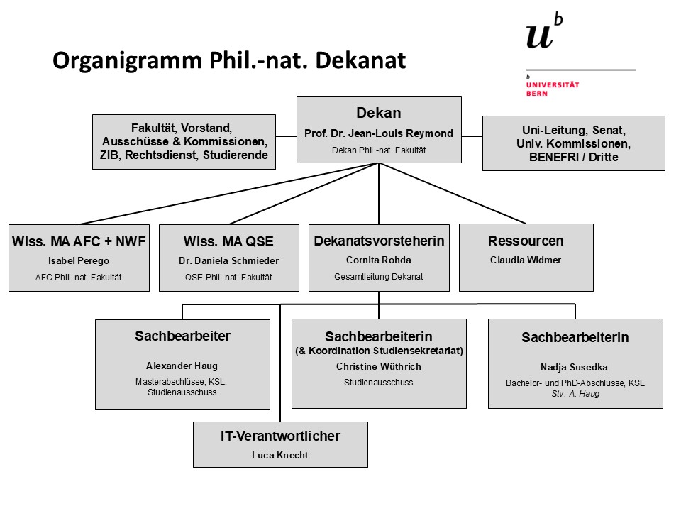 Organigramm des Dekanats der Phil.-nat. Fakultät